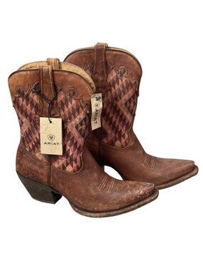 Ariat Circuit Gemma Distressed Natural Aztec Print Western Boots Brown 8 Med NWT
